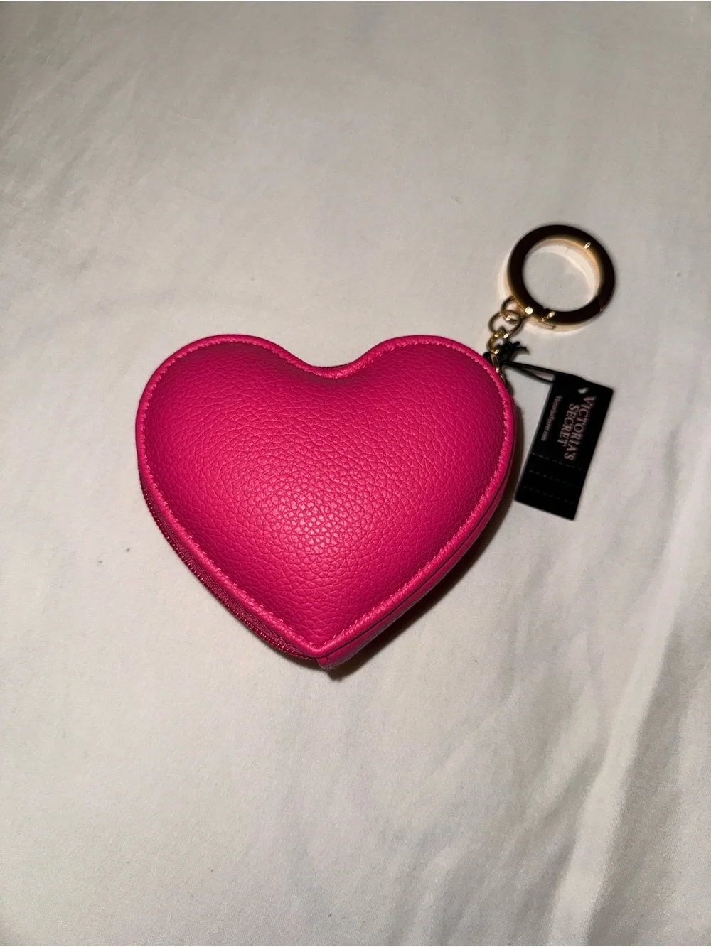 NWT Victoria's Secret Hot Pink Heart Keychain Coin Pouch